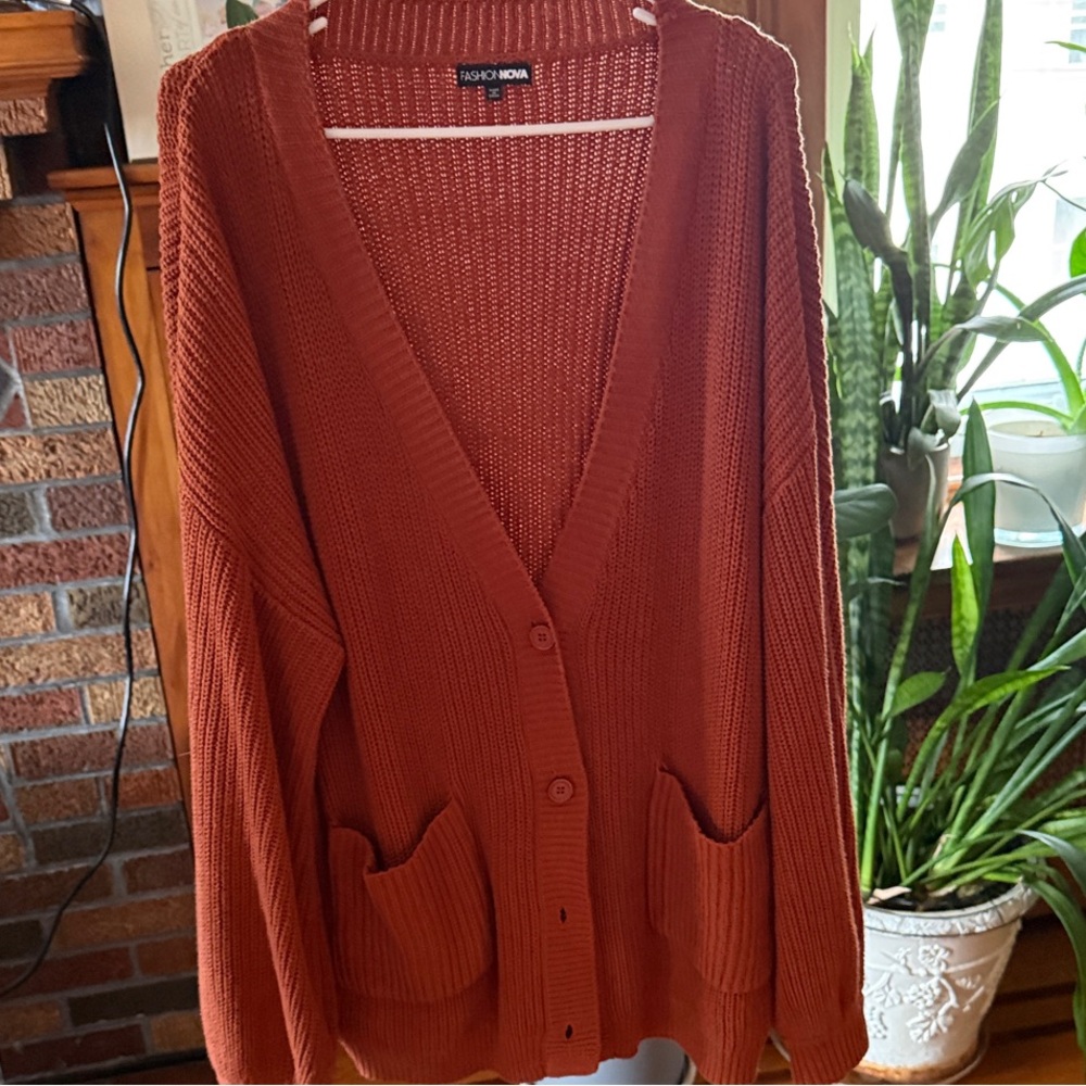 Fashion Nova Rust Cardigan Sweater